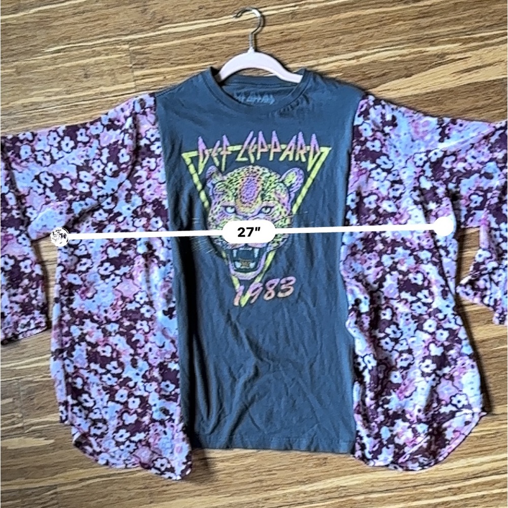 SOLD Upcycle Def Leppard Boho Floral Semi Sheer Top Blouse - One Of A Kind - Picture 13 of 15